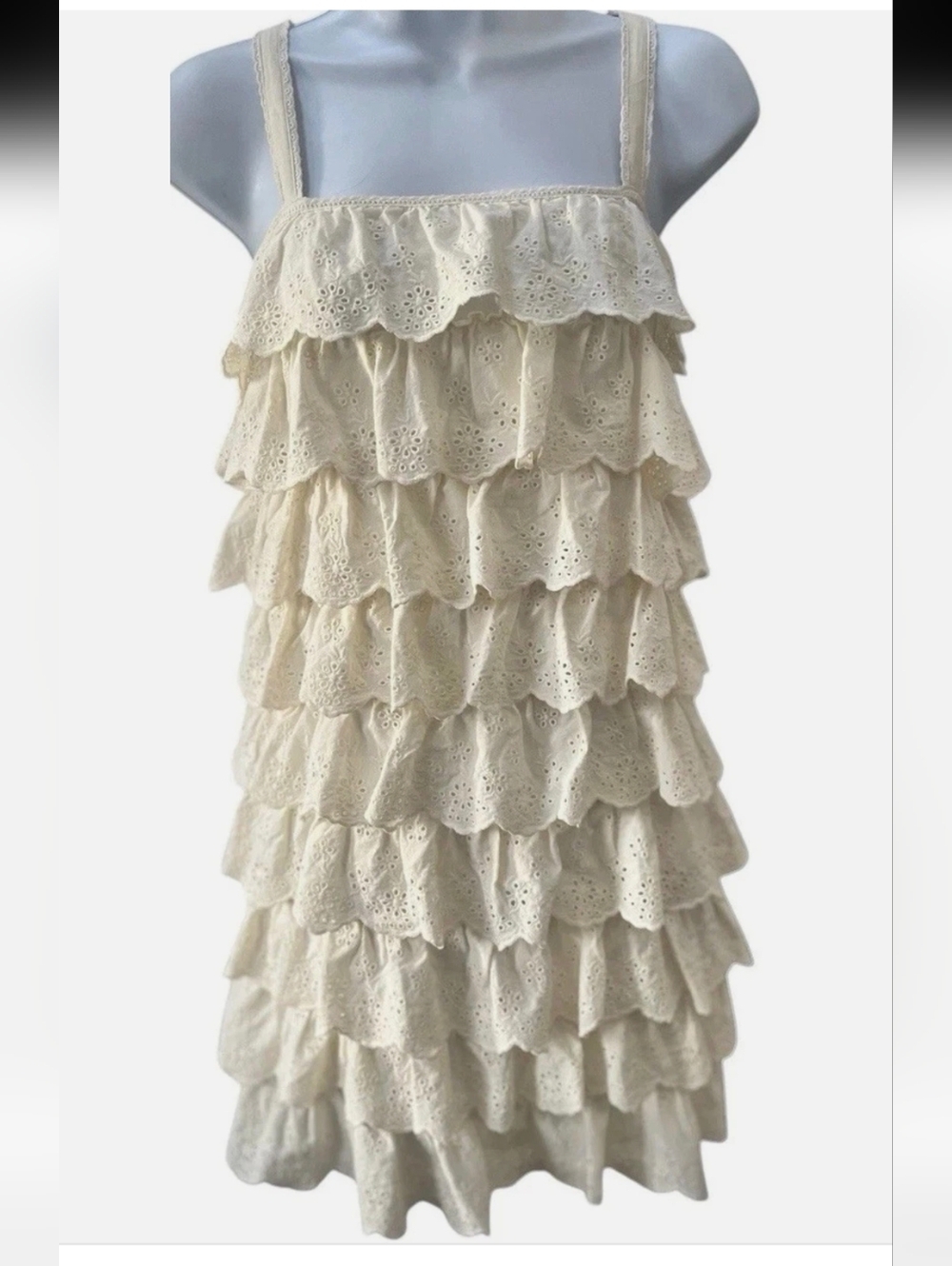 Calypso St.Barth Cream Eyelet Ruffle Tiered Sundress Sz.S NWT